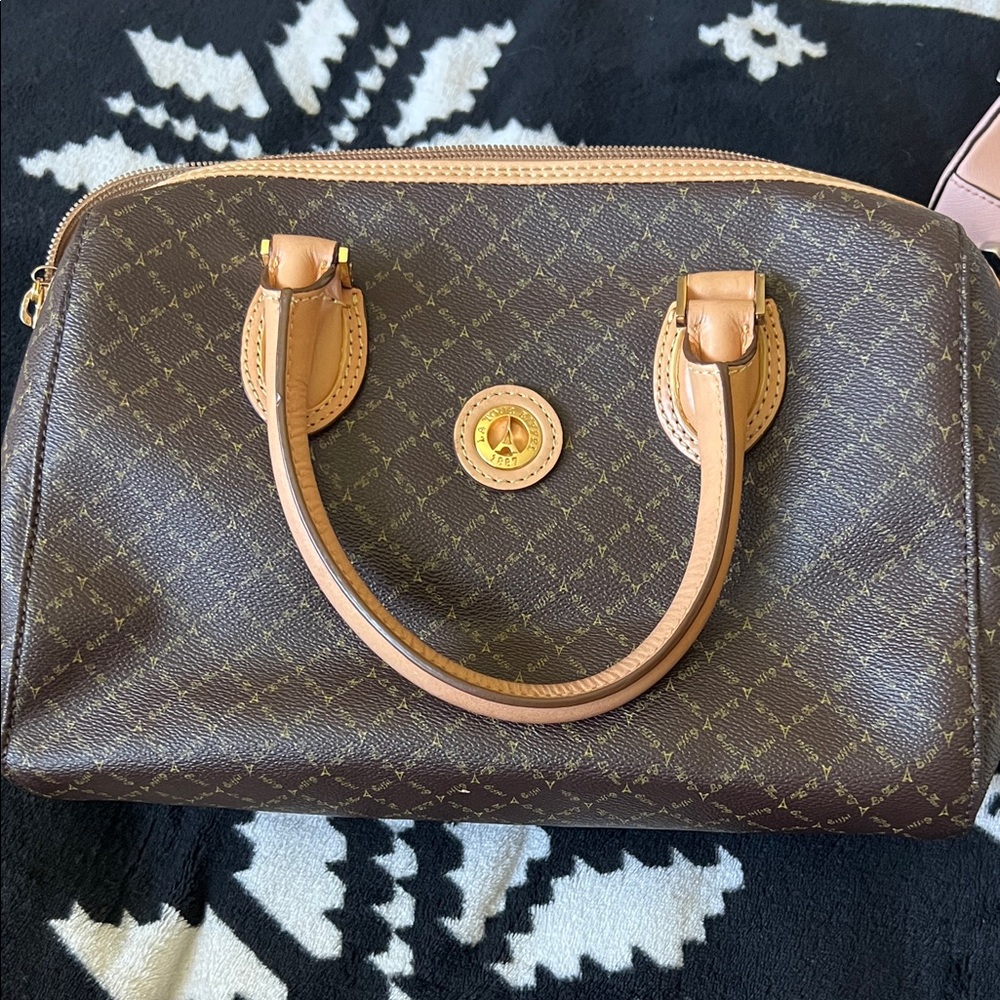 Chic Brown Satchel with Gold Accents